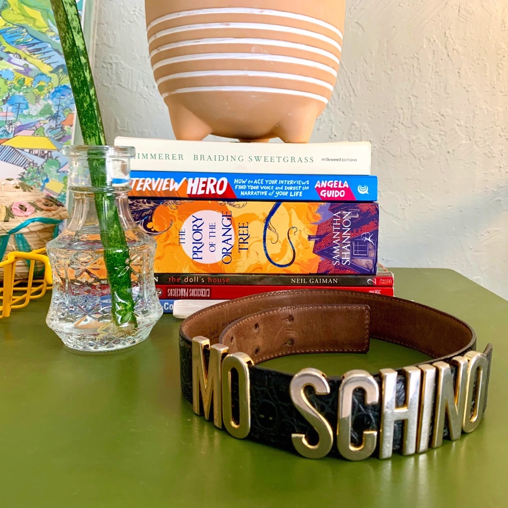 Y2K MOSCHINO designer vintage TRENDY leather belt size 42 - Picture 5 of 5